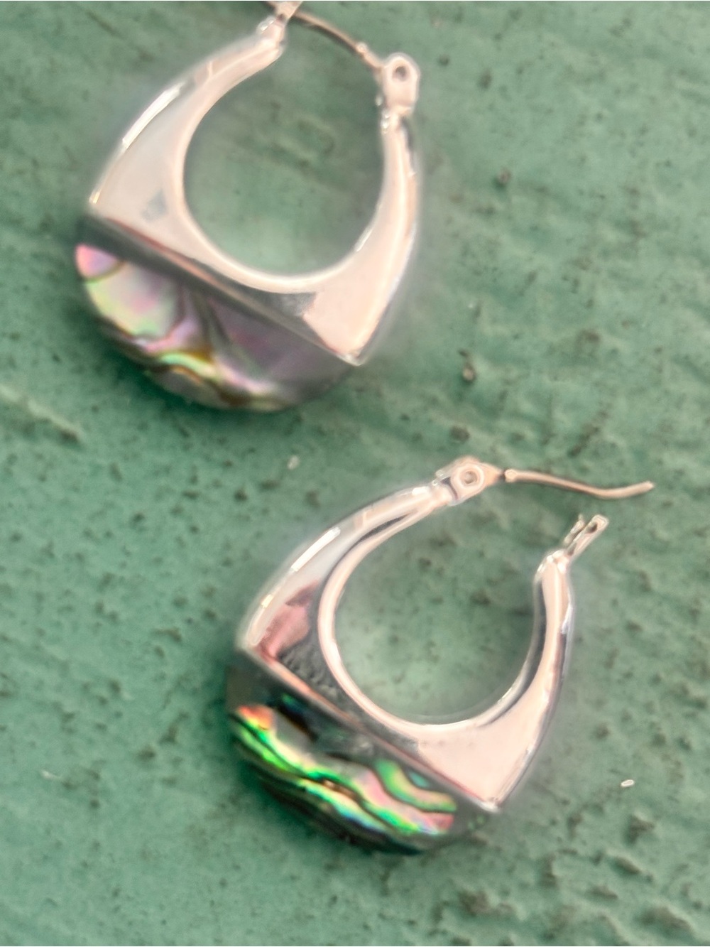 Robert Lee Morris Silver Abalone Inlay Hoop Earrings - Geometric